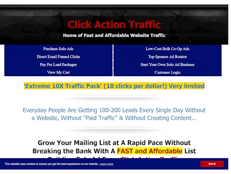 Screenshot of solo ad seller's website