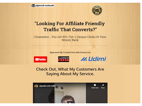 Screenshot of solo ad seller's website