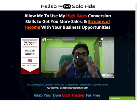 Screenshot of solo ad seller's website