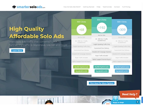 Screenshot of solo ad seller's website