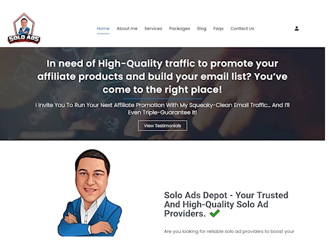 Screenshot of solo ad seller's website