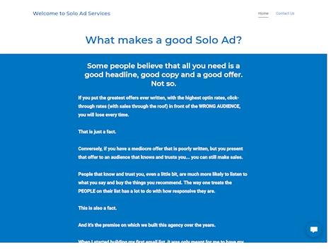 Screenshot of solo ad seller's website