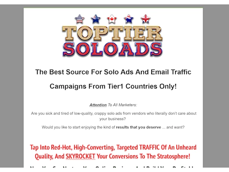 Screenshot of solo ad seller's website